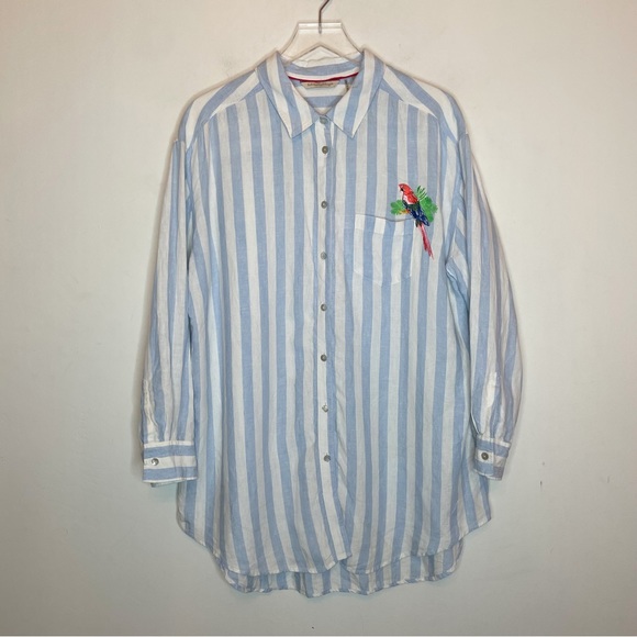 Soft Surroundings Tops - Soft Surroundings Button Down Paradise Parrot Linen Blouse